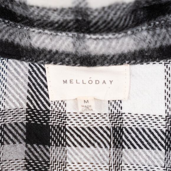 Nordstrom Melloday Women's Black & White Plaid Shacket MEDIUM Open Front 2% Wool - Picture 6 of 6
